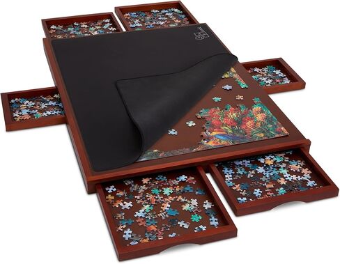 جامبل لوح احجية مع بساط من 1000 قطعة | طاولة احجية الصور المقطوعة الخشبية مقاس 23 انش × 31 انش مع 6 ادراج تخزين وفرز قابلة للازالة | سطح عمل من الفايبر الناعم والخشب الصلب المقوى | للالعاب والاحجيات in Kuwait