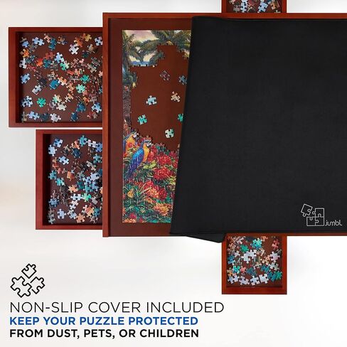 جامبل لوح احجية مع بساط من 1000 قطعة | طاولة احجية الصور المقطوعة الخشبية مقاس 23 انش × 31 انش مع 6 ادراج تخزين وفرز قابلة للازالة | سطح عمل من الفايبر الناعم والخشب الصلب المقوى | للالعاب والاحجيات in Kuwait