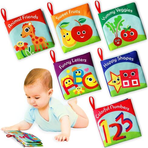 Soft Cloth Books for Babies (Set of 6): Crinkle Touch & Feel Sensory Books for Newborns 0-12 Months, Non-Toxic Washable Baby Books, Tummy Time Toy, for Boys & Girls in Saudi Arabia