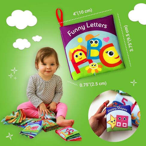 Soft Cloth Books for Babies (Set of 6): Crinkle Touch & Feel Sensory Books for Newborns 0-12 Months, Non-Toxic Washable Baby Books, Tummy Time Toy, for Boys & Girls in Saudi Arabia