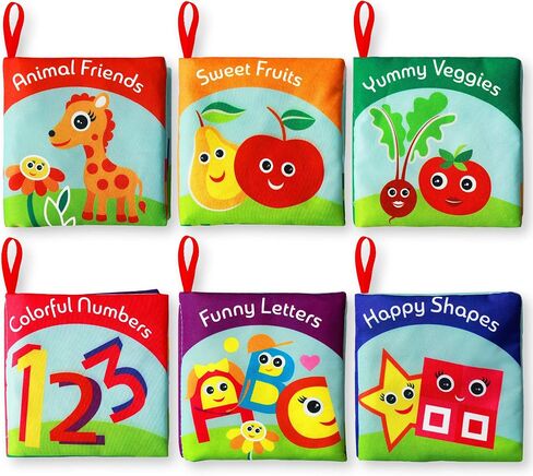 Soft Cloth Books for Babies (Set of 6): Crinkle Touch & Feel Sensory Books for Newborns 0-12 Months, Non-Toxic Washable Baby Books, Tummy Time Toy, for Boys & Girls in Saudi Arabia