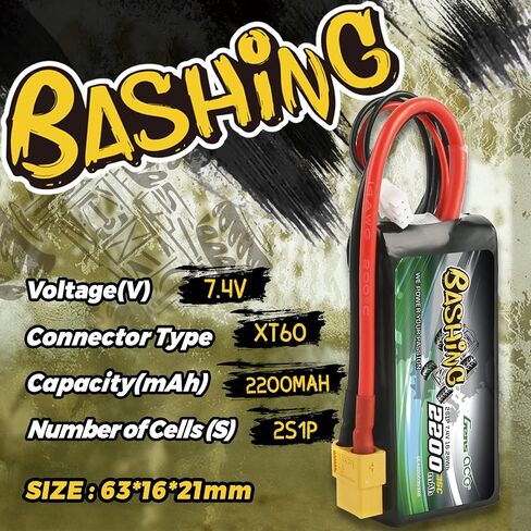 Gens ace 2S Lipo Battery 7.4V 2200mAh 35C Soft Case Pack with XT60 Plug for Ompatible with Rc TRX 1/16 E-Revo VXL Summit Slash Losi 1/14 Mini 8ight and Rc Cars in Saudi Arabia