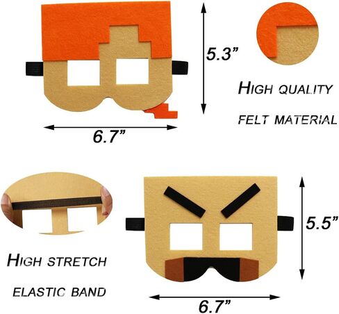 DOEA 12 Packs Miner Pixel Masks for Kids Party Favors, Miner Theme Birthday Party Decorations Photo Booth Prop Role Playing Party Supplies in Kuwait