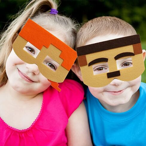 DOEA 12 Packs Miner Pixel Masks for Kids Party Favors, Miner Theme Birthday Party Decorations Photo Booth Prop Role Playing Party Supplies in Kuwait