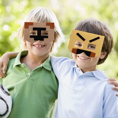 DOEA 12 Packs Miner Pixel Masks for Kids Party Favors, Miner Theme Birthday Party Decorations Photo Booth Prop Role Playing Party Supplies in Kuwait