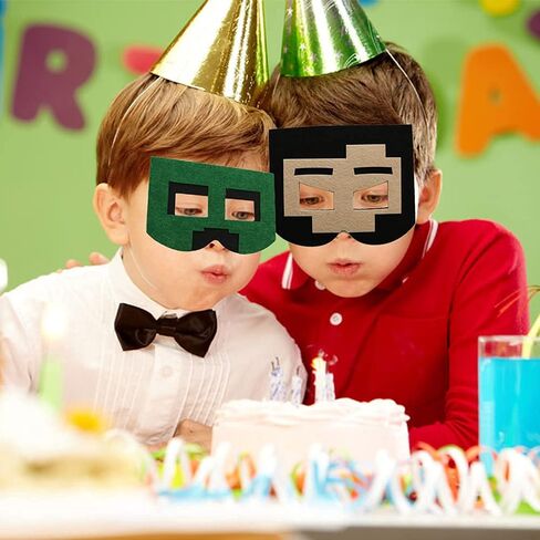 DOEA 12 Packs Miner Pixel Masks for Kids Party Favors, Miner Theme Birthday Party Decorations Photo Booth Prop Role Playing Party Supplies in Kuwait