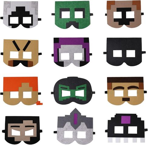 DOEA 12 Packs Miner Pixel Masks for Kids Party Favors, Miner Theme Birthday Party Decorations Photo Booth Prop Role Playing Party Supplies in Kuwait