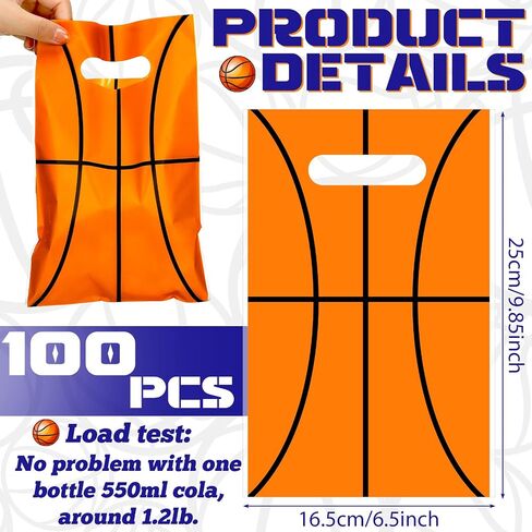 Sinmoe 100 Pcs Basketball Gift Bags Treat Basketball Party Favor Bags Candy Basketball Party Decorations Goodie Basketball Theme Plastic Bags with Handle for Birthday Sport Supplies, 6.5 x 9.84 Inches in Saudi Arabia