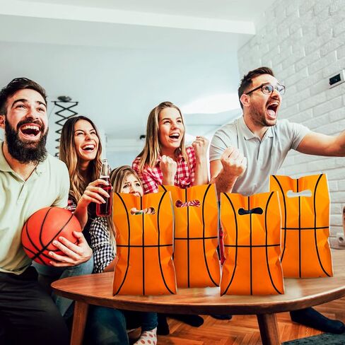 Sinmoe 100 Pcs Basketball Gift Bags Treat Basketball Party Favor Bags Candy Basketball Party Decorations Goodie Basketball Theme Plastic Bags with Handle for Birthday Sport Supplies, 6.5 x 9.84 Inches in Saudi Arabia