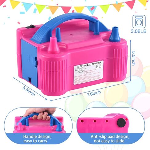 مضخة بالونات كهربائية، فوهة مزدوجة محمولة عالية الطاقة (110 فولت ~ 120 فولت، 600 وات)، منفاخ بالونات هواء لتزيين لوازم حفلات أعياد الميلاد (هدايا: أداتان للربط، 10 بالونات) in Kuwait