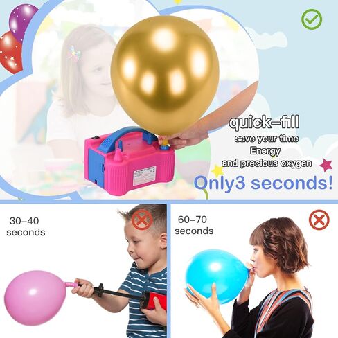 مضخة بالونات كهربائية، فوهة مزدوجة محمولة عالية الطاقة (110 فولت ~ 120 فولت، 600 وات)، منفاخ بالونات هواء لتزيين لوازم حفلات أعياد الميلاد (هدايا: أداتان للربط، 10 بالونات) in Kuwait