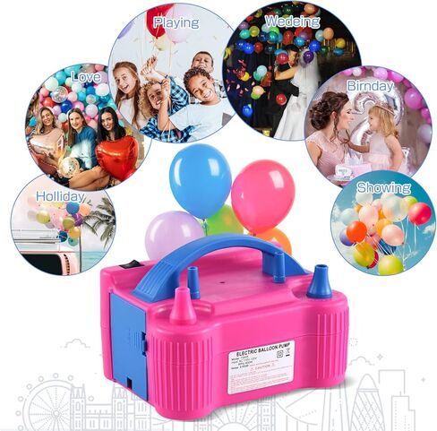 مضخة بالونات كهربائية، فوهة مزدوجة محمولة عالية الطاقة (110 فولت ~ 120 فولت، 600 وات)، منفاخ بالونات هواء لتزيين لوازم حفلات أعياد الميلاد (هدايا: أداتان للربط، 10 بالونات) in Kuwait