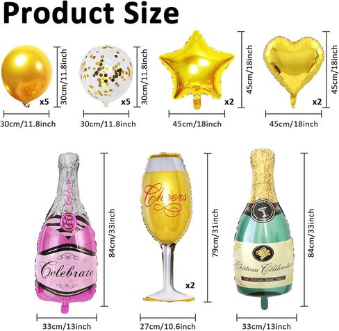 18PC الألومنيوم فيلم الشمبانيا زجاجة النبيذ كأس الزجاج بالونات الهيدروجين، TACYKIBD مايلر احباط بالونات الهيليوم وبالونات اللاتكس، الديكور لحفل عيد ميلاد مهرجان الاحتفال بالذكرى السنوية التخرج in Kuwait