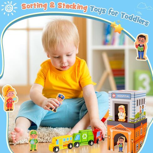 Toddler Toys Stacking Toys for Toddlers 1-3, Car Garage Nesting and Sorting Montessori Toys for 1 2 3 Year Old Boys Girls Preschool Educational Learning Toys Baby Number Blocks Nesting Boxes Gifts in Kuwait