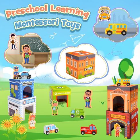 Toddler Toys Stacking Toys for Toddlers 1-3, Car Garage Nesting and Sorting Montessori Toys for 1 2 3 Year Old Boys Girls Preschool Educational Learning Toys Baby Number Blocks Nesting Boxes Gifts in Kuwait