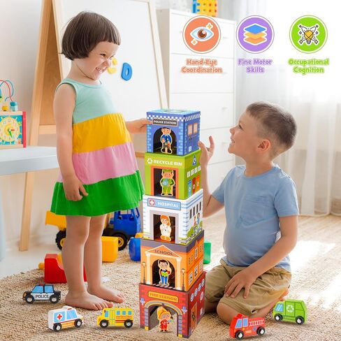 Toddler Toys Stacking Toys for Toddlers 1-3, Car Garage Nesting and Sorting Montessori Toys for 1 2 3 Year Old Boys Girls Preschool Educational Learning Toys Baby Number Blocks Nesting Boxes Gifts in Kuwait
