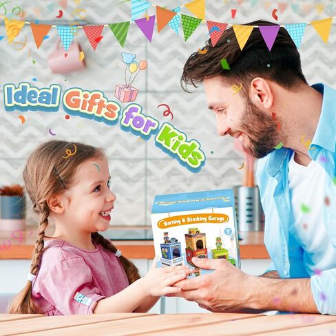 Toddler Toys Stacking Toys for Toddlers 1-3, Car Garage Nesting and Sorting Montessori Toys for 1 2 3 Year Old Boys Girls Preschool Educational Learning Toys Baby Number Blocks Nesting Boxes Gifts in Kuwait