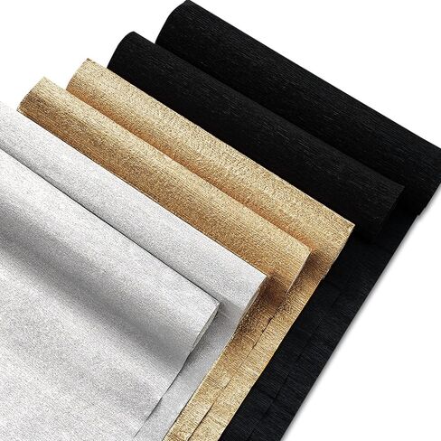 Whaline 6 Pack Graduation Black Gold Silver Crepe Paper Rolls 29.5Ft 3 Colors Party Wide Streamers Crepe Paper Roll Decorative Craft Streamer for DIY Gift Wrapping Paper Crafts Room Wall Decor in Saudi Arabia