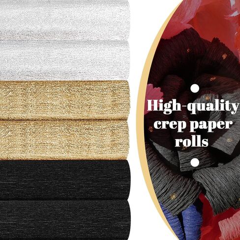 Whaline 6 Pack Graduation Black Gold Silver Crepe Paper Rolls 29.5Ft 3 Colors Party Wide Streamers Crepe Paper Roll Decorative Craft Streamer for DIY Gift Wrapping Paper Crafts Room Wall Decor in Saudi Arabia