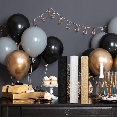 Whaline 6 Pack Graduation Black Gold Silver Crepe Paper Rolls 29.5Ft 3 Colors Party Wide Streamers Crepe Paper Roll Decorative Craft Streamer for DIY Gift Wrapping Paper Crafts Room Wall Decor in Saudi Arabia