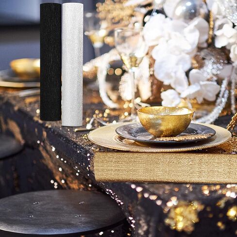 Whaline 6 Pack Graduation Black Gold Silver Crepe Paper Rolls 29.5Ft 3 Colors Party Wide Streamers Crepe Paper Roll Decorative Craft Streamer for DIY Gift Wrapping Paper Crafts Room Wall Decor in Saudi Arabia