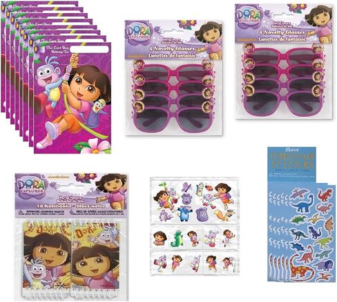 Dora and Friends Birthday Party Supplies Favor Bundle Set includes 8 Loot Bags, 10 Mini Note Books, 8 Sticker Sheets, 20 Tattoos, 8 Glasses in Saudi Arabia