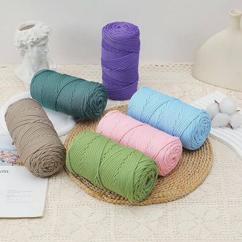 Polyester Cord 4mm 160 Yards Braided Macrame Cord, Elastic Yarn for Crocheting, Polyester Rope for DIY Hand Craft Bag Basket Cushion Home Decorations Projects in Kuwait