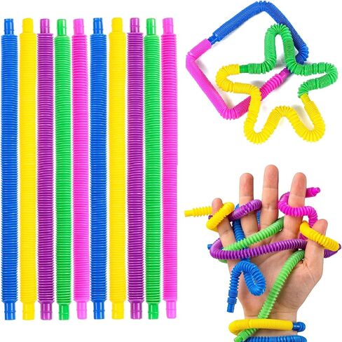 nutty toys 10 pk Pop Tubes Sensory Toys (Mini) Fine Motor Skills & Learning Toddler Toy for Kids Top ADHD & Autism Fidget 2023 Best Preschool Gifts Idea, Unique Boy & Girl Easter Basket Stuffers in Kuwait