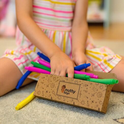 nutty toys 10 pk Pop Tubes Sensory Toys (Mini) Fine Motor Skills & Learning Toddler Toy for Kids Top ADHD & Autism Fidget 2023 Best Preschool Gifts Idea, Unique Boy & Girl Easter Basket Stuffers in Kuwait