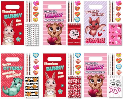 JOYIN 96 Valentines Day Stationery Set with Pencil, Erasers, Mini Notepads & Bags for Valentine day Party Favor, Kids Exchange School Classroom, Birthday Giveaways Gift in Saudi Arabia