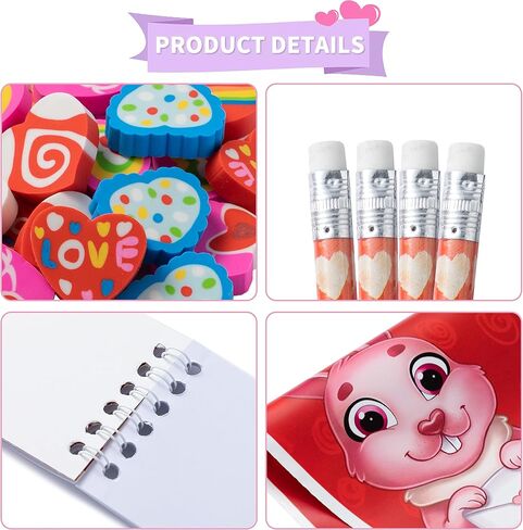 JOYIN 96 Valentines Day Stationery Set with Pencil, Erasers, Mini Notepads & Bags for Valentine day Party Favor, Kids Exchange School Classroom, Birthday Giveaways Gift in Saudi Arabia