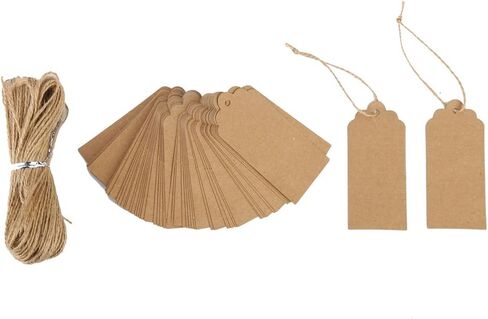 بطاقات هدايا DECORA مكونة من 100 قطعة كرافت بني علامات مع خيط جوتي مجاني بطول 30 متر للهدايا، والملابس، والزفاف، وبطاقة السعر in Kuwait