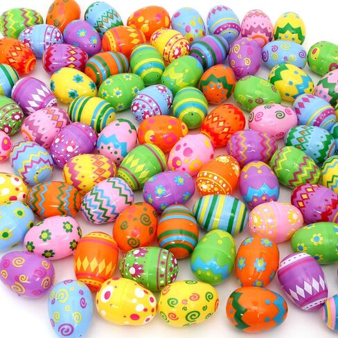 JOYIN 100 Pcs Plastic Printed Bright Easter Eggs 2.3" Tall for Easter Hunt, Basket Stuffers Fillers, Classroom Prize Supplies, Filling Treats and Party Favor in Saudi Arabia