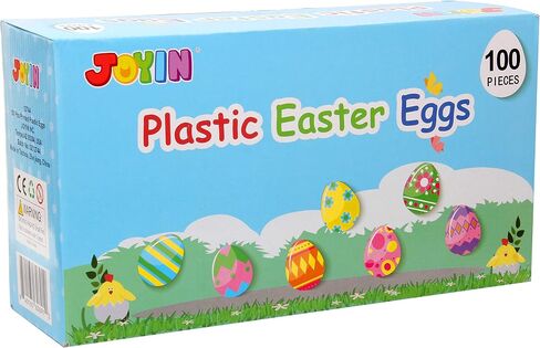 JOYIN 100 Pcs Plastic Printed Bright Easter Eggs 2.3" Tall for Easter Hunt, Basket Stuffers Fillers, Classroom Prize Supplies, Filling Treats and Party Favor in Saudi Arabia