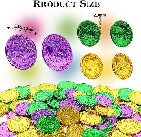 FOIMAS 150pcs Mardi Gras Coins,Bulk Gold Green Purple Plastic Coins for Mardi Gras Throws Parade Table Decoration Party Favor Supply in Saudi Arabia
