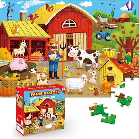 Puzzles for Kids Ages 3-5, Premium 100 Pieces Barnyard Floor Puzzles for Kids with Giant Piece Puzzle for Kids Ages 4-8(Barnyard) in Saudi Arabia