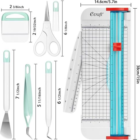 ماكينة تشذيب قطع الورق من Ecraft مع مجموعة أدوات إزالة الأعشاب من الفينيل، أدوات إزالة الأعشاب/مكشطة/ملعقة/ملاقط/مقص مجموعة أدوات أساسية لسكرابوكينغ، الملصقات، البطاقات، القسيمة، الحروف، الأعمال الفنية DIY، القطع، الربط in Kuwait