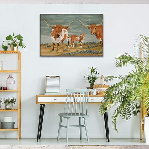 تكساس قرون طويلة البقرة لطيف الحيوان والقرون الطويلة مزرعة دائم DIY 5D الماس اللوحة كامل جولة الحفر التطريز عبر غرزة الفنون الحرفية قماش جدار ديكور 12x16 بوصة in Saudi Arabia