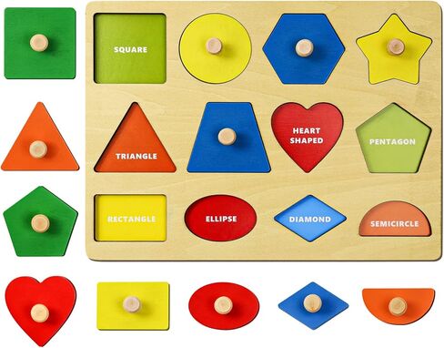 لعبة مونتيسوري، ألغاز على شكل ربط، ألغاز بيجبورد خشبية مع مقبض، أحجية للأطفال من عمر 1-3 سنوات، ألعاب ألغاز تعليمية لفرز الألوان والشكل in Kuwait