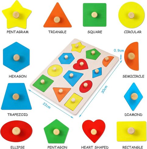 لعبة مونتيسوري، ألغاز على شكل ربط، ألغاز بيجبورد خشبية مع مقبض، أحجية للأطفال من عمر 1-3 سنوات، ألعاب ألغاز تعليمية لفرز الألوان والشكل in Kuwait