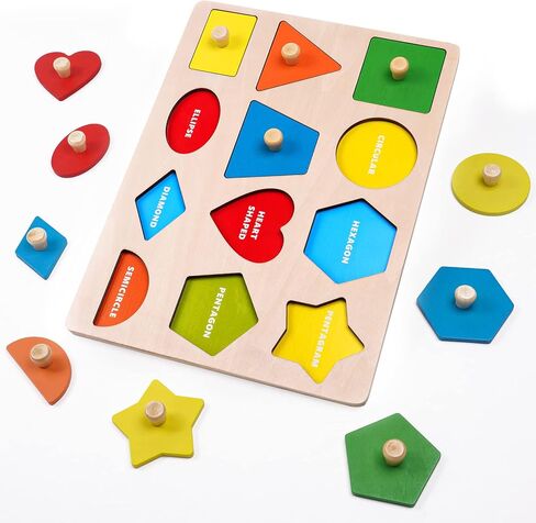 لعبة مونتيسوري، ألغاز على شكل ربط، ألغاز بيجبورد خشبية مع مقبض، أحجية للأطفال من عمر 1-3 سنوات، ألعاب ألغاز تعليمية لفرز الألوان والشكل in Kuwait