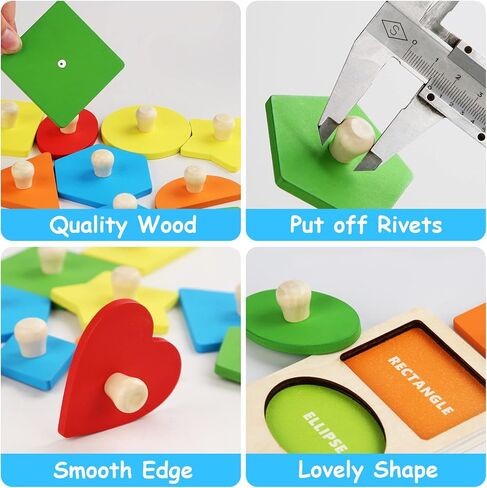 لعبة مونتيسوري، ألغاز على شكل ربط، ألغاز بيجبورد خشبية مع مقبض، أحجية للأطفال من عمر 1-3 سنوات، ألعاب ألغاز تعليمية لفرز الألوان والشكل in Kuwait