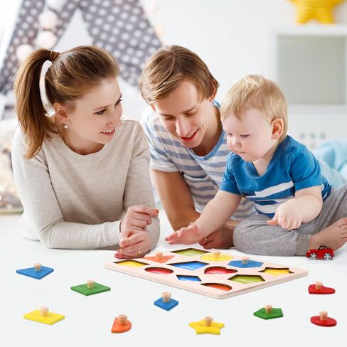 لعبة مونتيسوري، ألغاز على شكل ربط، ألغاز بيجبورد خشبية مع مقبض، أحجية للأطفال من عمر 1-3 سنوات، ألعاب ألغاز تعليمية لفرز الألوان والشكل in Kuwait