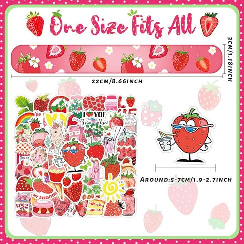 74 قطعة هدايا حفلات الفراولة من ال سي ان جيه اس سي جو، 24 قطعة من اساور التوت الحلو، 50 قطعة من ملصقات الفراولة، لوازم حفلات عيد الميلاد الاول هدايا لحفلات استقبال المولود الجديد وحفلات الفراولة in Kuwait