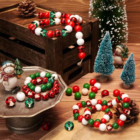 1000 Pieces 12 mm Wooden Beads Plaid Wood Beads Round Wooden Craft Beads for DIY Craft Valentine's Day Christmas Jewelry Making (Red, Green, White,Multiple Pattern) in Saudi Arabia