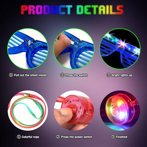 36 قطعة من لوازم الحفلات LED تتضمن 20 صافرة مضيئة مع قلادة حبل و16 قطعة من النظارات المضيئة LED تتوهج في الظلام، هدايا حفلات النيون والكرنفال والكريسماس والهالوين in Kuwait