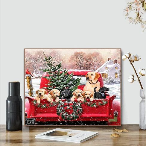 Kimily DIY الطلاء بالأرقام للبالغين والأطفال عيد الميلاد شاحنة الطلاء بالأرقام DIY اللوحة مشهد عيد الميلاد الاكريليك الطلاء بالأرقام مجموعة الطلاء جدار المنزل غرفة المعيشة ديكور غرفة نوم شاحنة عيد الميلاد الكلب in Kuwait