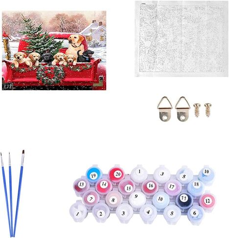 Kimily DIY الطلاء بالأرقام للبالغين والأطفال عيد الميلاد شاحنة الطلاء بالأرقام DIY اللوحة مشهد عيد الميلاد الاكريليك الطلاء بالأرقام مجموعة الطلاء جدار المنزل غرفة المعيشة ديكور غرفة نوم شاحنة عيد الميلاد الكلب in Kuwait