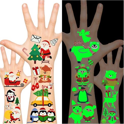 119 قطعة من هدايا حفلات عيد الميلاد من ليجل، وشوم وهمية مؤقتة للأطفال، و10 ورقات تتوهج في الليل ملصقات وشوم عيد الميلاد لوازم الحفلات وزينة الكريسماس in Kuwait