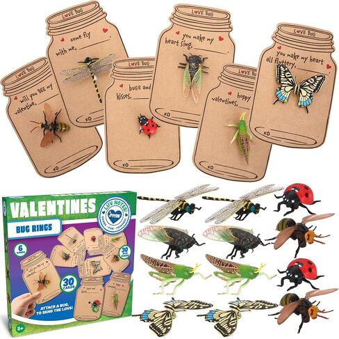 JOYIN 30 Pcs Valentines Day Gift Cards Realistic Bug Toy Set for Kids Valentine's Classroom Exchange Party Favor Toys, Valentine Gift Exchange in Saudi Arabia